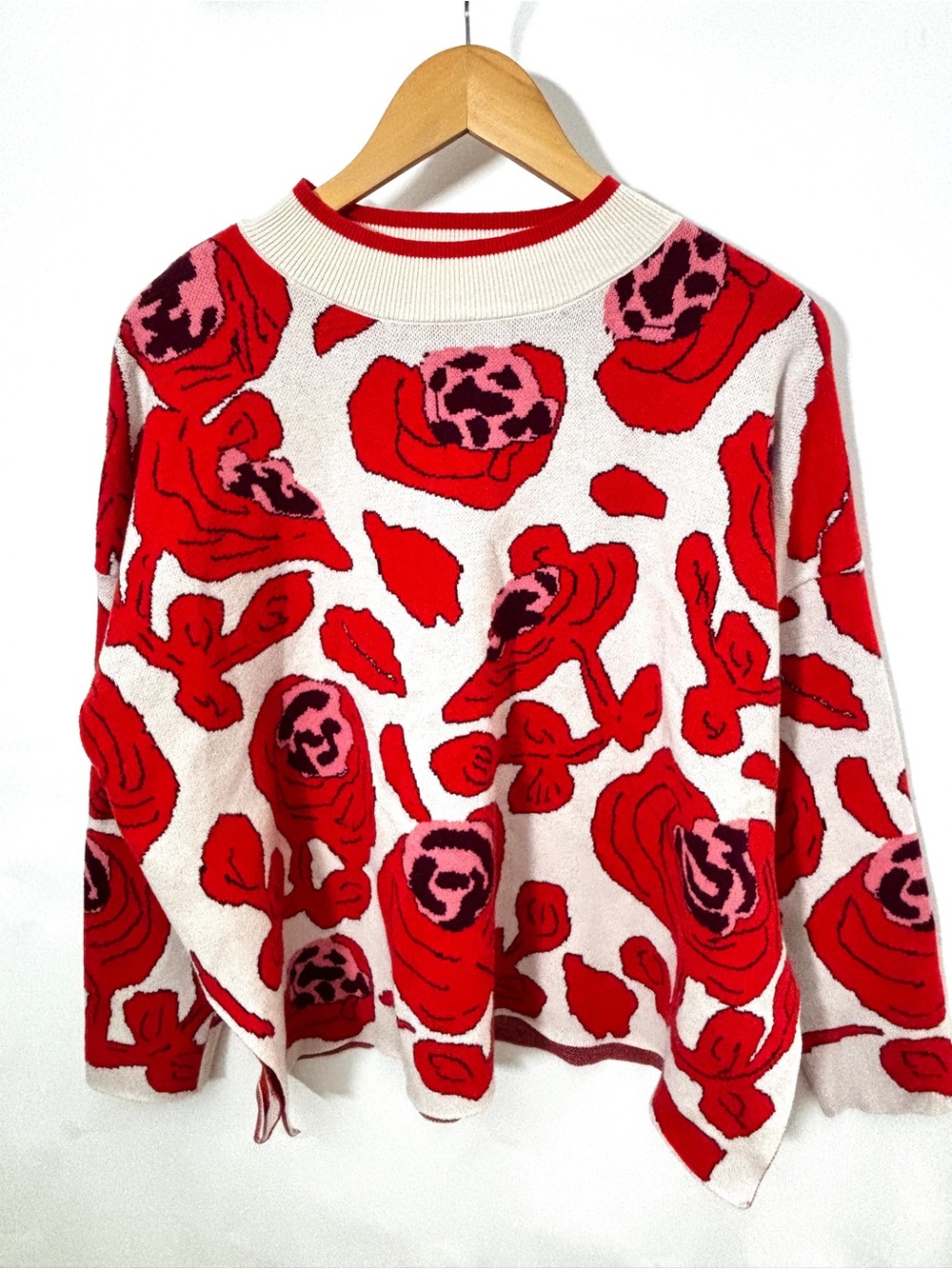 JODIFL Chic Abstact Floral Crewneck Sweater Oversized Medium